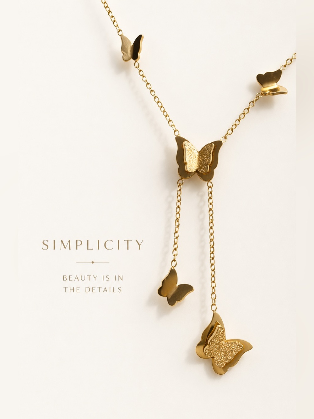 Gold Plated Butterfly Lariat Necklace -